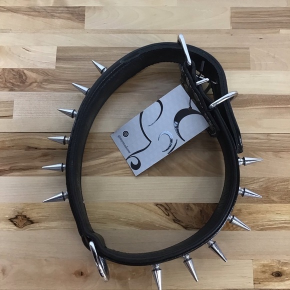 Mad Cow genuine leather Punk Rock dog collar handmade black dark silver studs - Picture 6 of 14